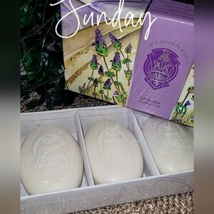 Set of three delicious lavender-scented bath soap.